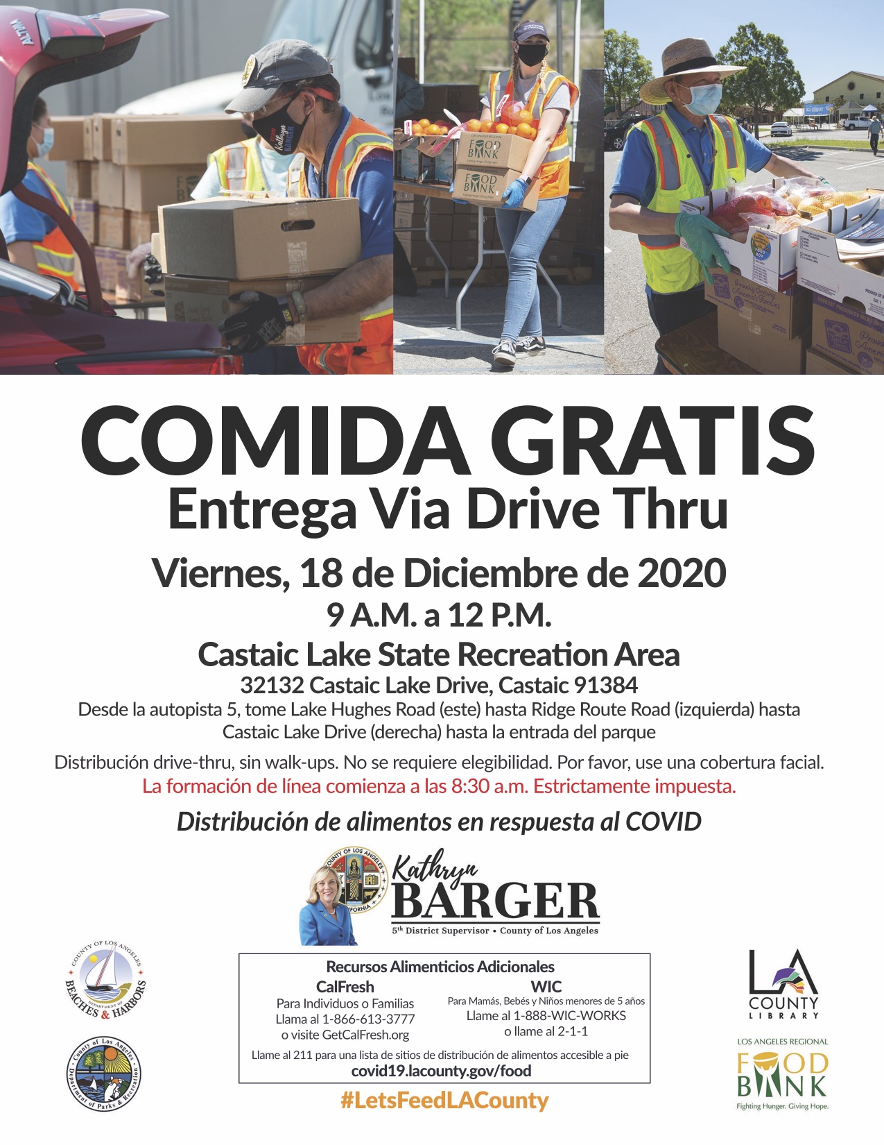 Free Food Drive December 18, 2020 flyer in Spanish