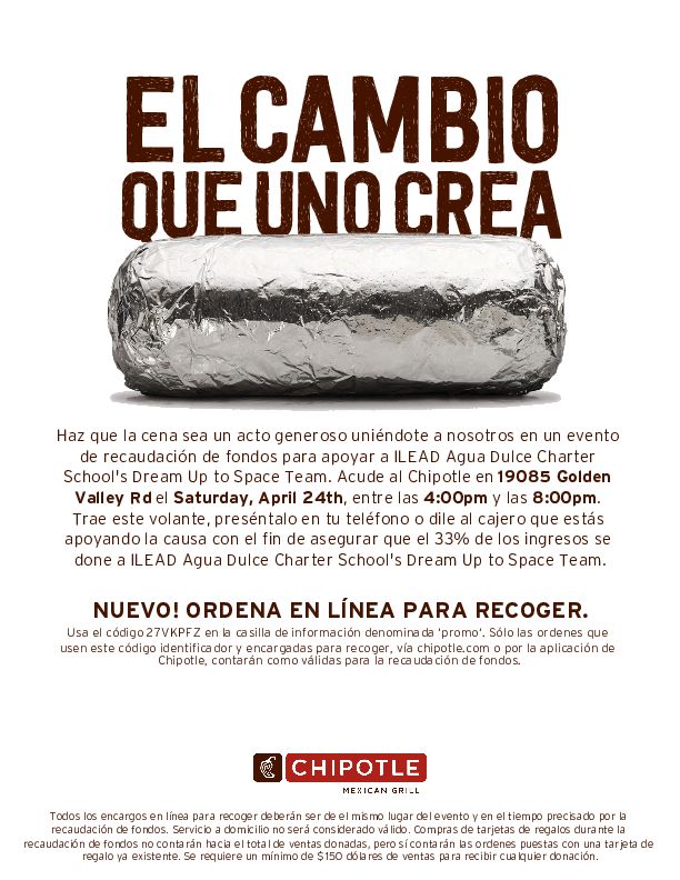DreamUp Chipotle fundraiser Spanish