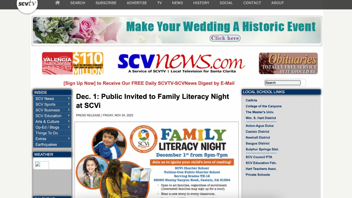 SCVNews-Public Invited to Family Literacy Night at SCVi-11.24.23