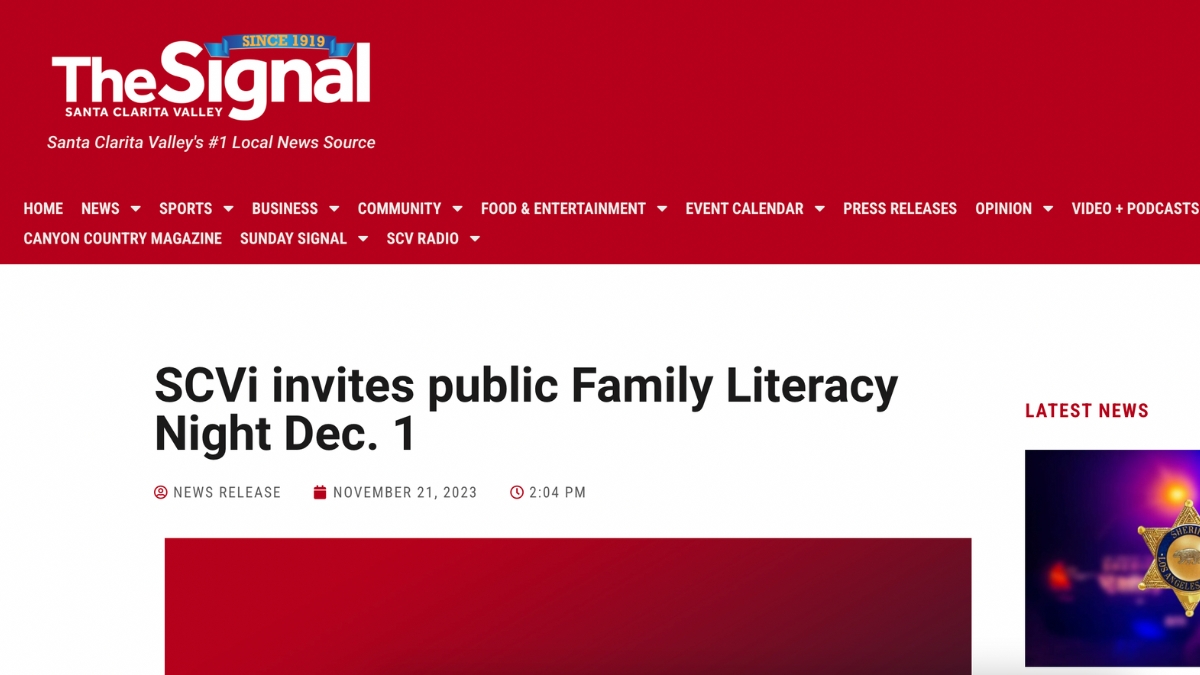 Signal-SCVi invites public Family Literacy Night Dec. 1-11.21.23