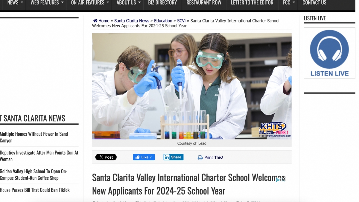 KHTS Santa Clarita Valley International Charter School Welcomes New Applicants For 2024-25 School Year