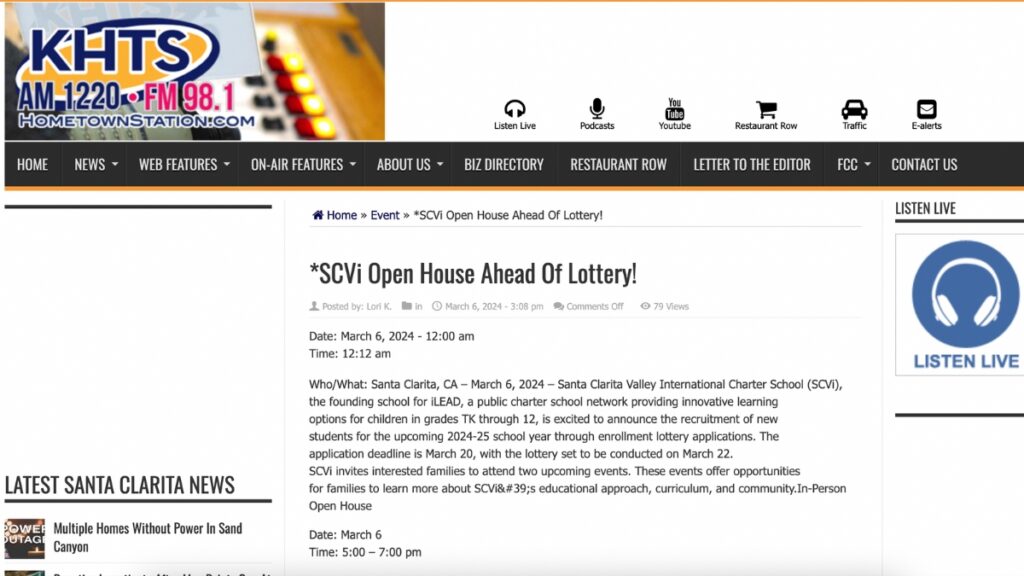 SCVi Open House Ahead Of Lottery! - Santa Clarita - KHTS Radio