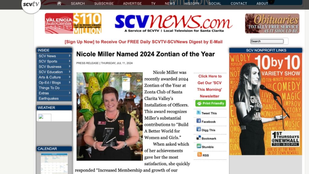 SCVTV Nicole Miller Named 2024 Zontian of the Year July 11, 2024