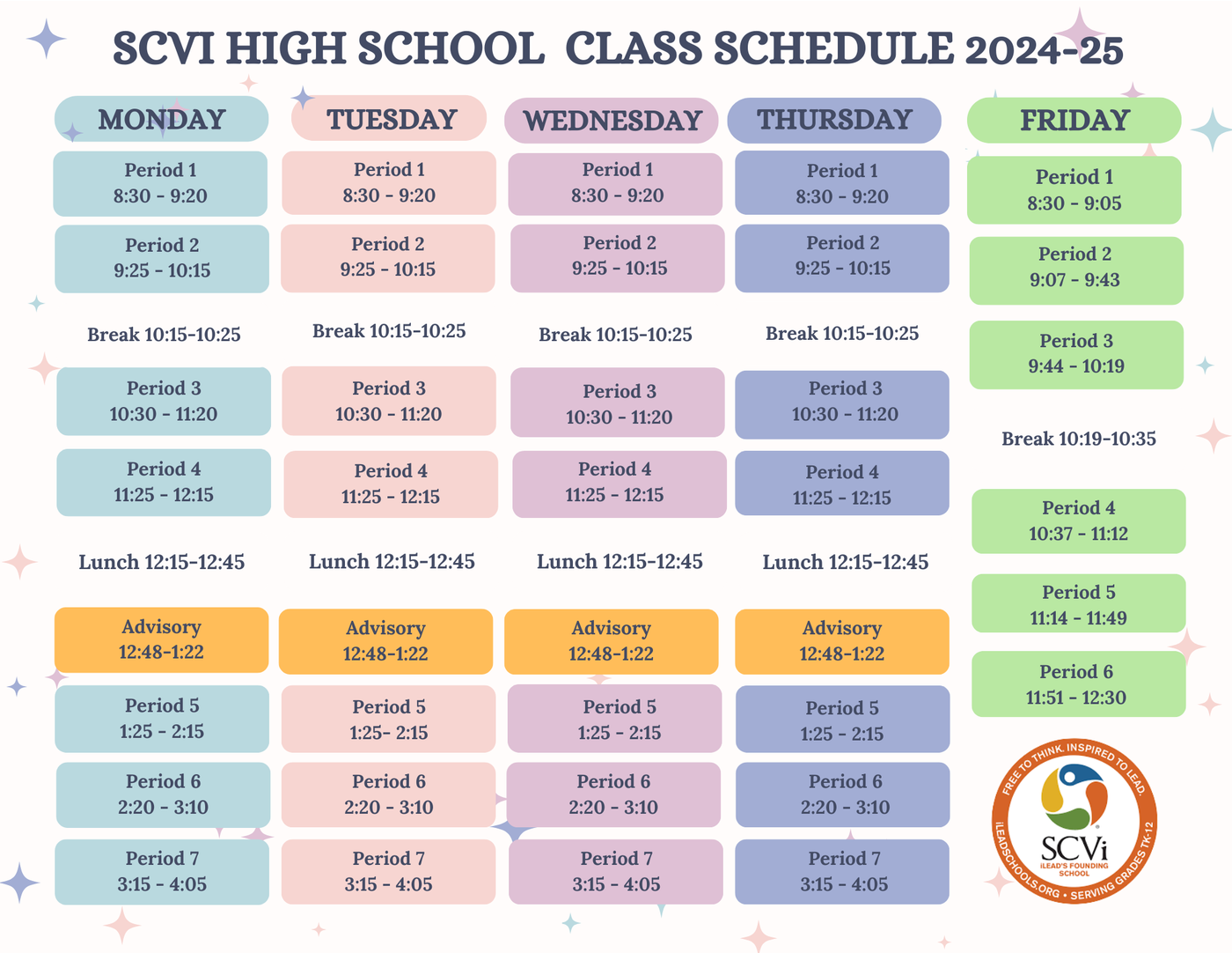 SCVi High School 2024-25 Bell Schedule